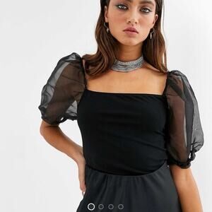 BERSHKA NWT Organza Sleeve Top in Black Size Medium